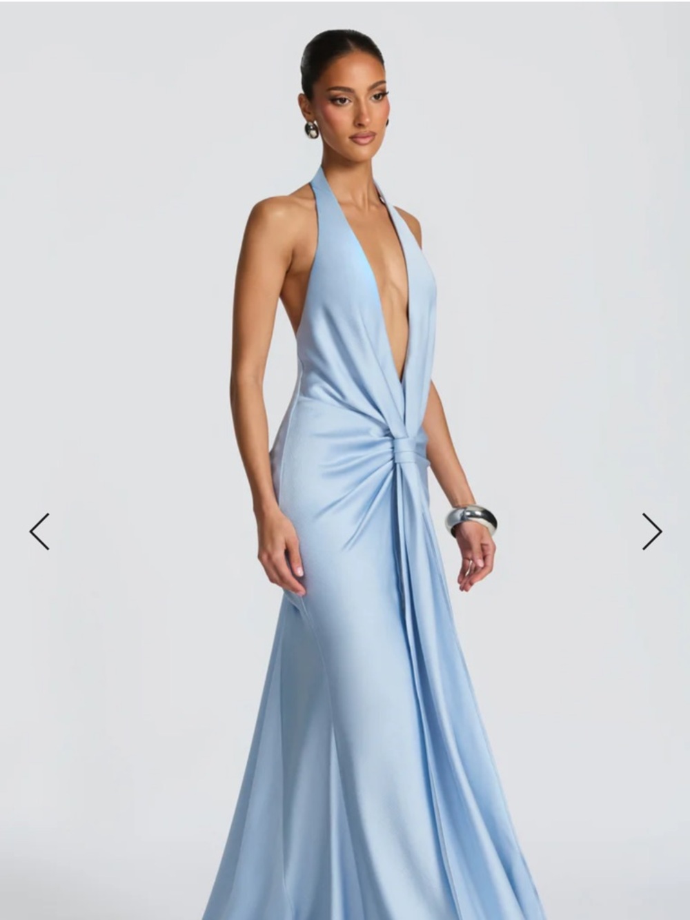 BABYBOO Linnette Gowl - Backless Ice Blue Halter Gown with Front Twist - Picture 2 of 7